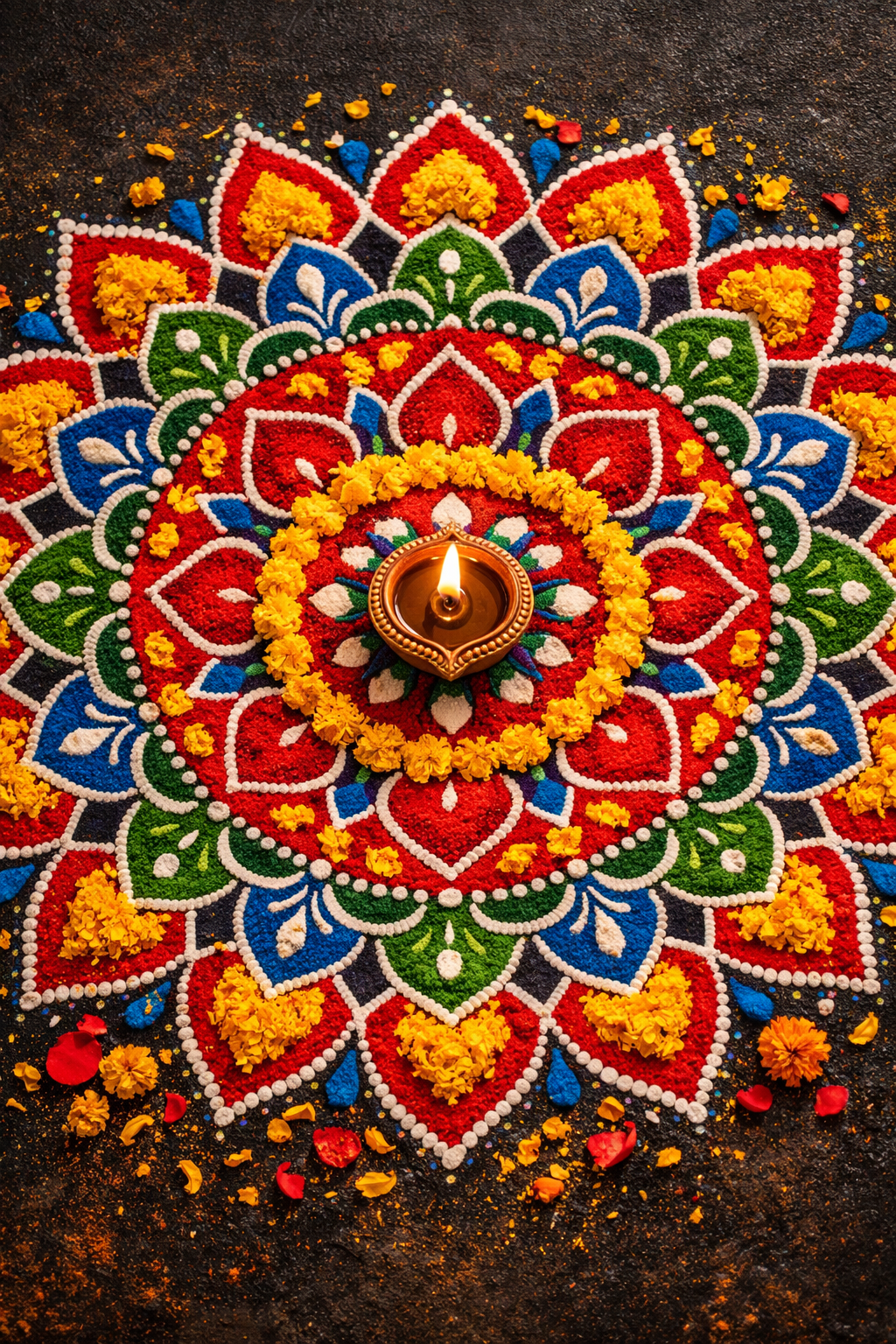 Diwali wallpaper rangoli mandala colored powder diya lamp festive art